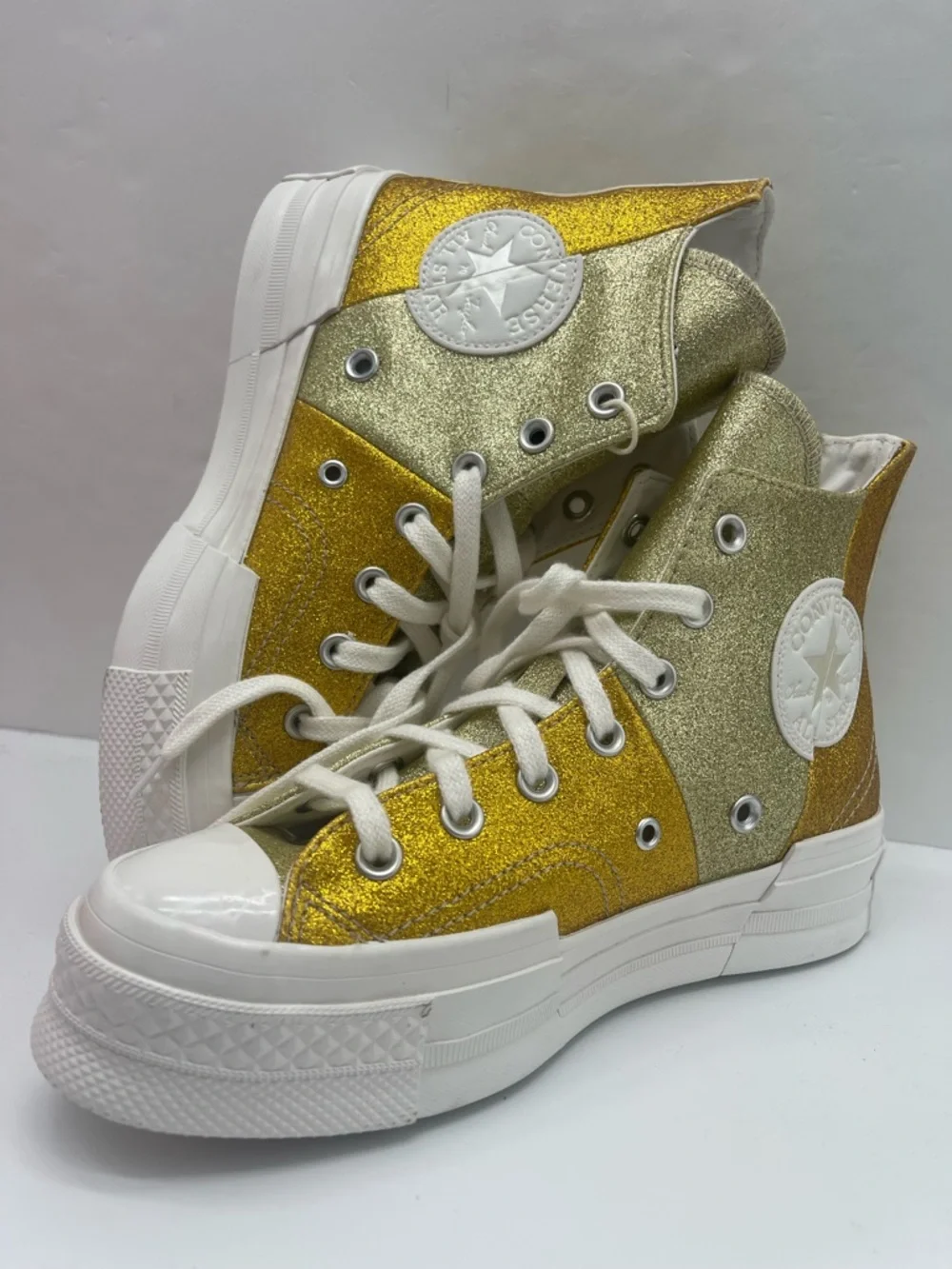Converse WMNS Chuck 70 Plus Hi A08176C Vintage White/Dark Gold Platform Sneakers